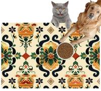 Pet Cat Dog Food Mat for Water Bowl Placemat for Sloppy Drinkers Thai Pottery Patterns Cultural Designs Flat Absorbent Rubber Back Feeding Mat for Floor Indoor 24x36in