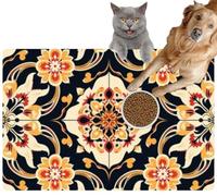 Pet Cat Dog Food Mat for Water Bowl Placemat for Sloppy Drinkers Thai Pottery Patterns Cultural Designs Flat Absorbent Rubber Back Feeding Mat for Floor Indoor 24x36in