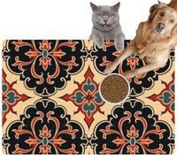 Pet Cat Dog Food Mat for Water Bowl Placemat for Sloppy Drinkers Thai Textile Motifs Traditional Patterns Flat Absorbent Rubber Back Feeding Mat for Floor Indoor 24x36in