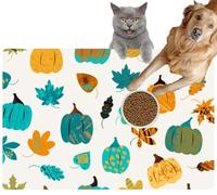 Pet Cat Dog Food Mat for Water Bowl Placemat for Sloppy Drinkers Thanksgiving Day Different Leaves and pumpkings Absorbent Rubber Back Feeding Mat for Floor Indoor 20x31in