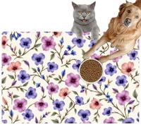 Pet Cat Dog Food Mat for Water Bowl Placemat for Sloppy Drinkers The Features Delicate Watercolor Violets and Leaves intricately intert Absorbent Rubber Back Feeding Mat for Floor Indoor 24x36in