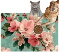 Pet Cat Dog Food Mat for Water Bowl Placemat for Sloppy Drinkers The Shows an Flowering Branches Blossoms The Petals Have Shades Pink Absorbent Rubber Back Feeding Mat for Floor Indoor 20x31in