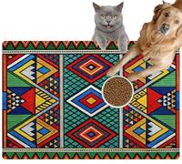 Pet Cat Dog Food Mat for Water Bowl Placemat for Sloppy Drinkers Traditional Ndebele Art Patterns Vibrant South African Textile South Absorbent Rubber Back Feeding Mat for Floor Indoor 24x36in