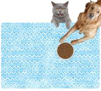 Pet Cat Dog Food Mat for Water Bowl Placemat for Sloppy Drinkers Tranquil Blue Playful Hand Drawn Doodle Lines and Absorbent Rubber Back Feeding Mat for Floor Indoor 20x31in