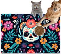 Pet Cat Dog Food Mat for Water Bowl Placemat for Sloppy Drinkers Using Panda and Flowers and Leaves Animals Generative Absorbent Rubber Back Feeding Mat for Floor Indoor 24x36in