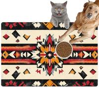 Pet Cat Dog Food Mat for Water Bowl Placemat for Sloppy Drinkers Vintage Aztec Navajo Geometric Stripes Various uses Absorbent Rubber Back Feeding Mat for Floor Indoor 20x31in