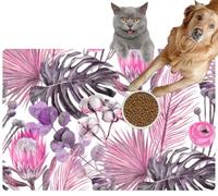Pet Cat Dog Food Mat for Water Bowl Placemat for Sloppy Drinkers Watercolor Modern Tropical Dried Flowers Protea Flowers and Monstera l Absorbent Rubber Back Feeding Mat for Floor Indoor 24x36in