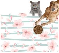 Pet Cat Dog Food Mat for Water Bowl Placemat for Sloppy Drinkers Watercolor Painting Cherry Blossom Springtime Flower Absorbent Rubber Back Feeding Mat for Floor Indoor 24x36in