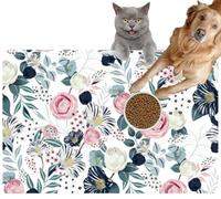 Pet Cat Dog Food Mat for Water Bowl Placemat for Sloppy Drinkers Watercolor Painting Floral Flower Fragility Arts Culture and Entertain Absorbent Rubber Back Feeding Mat for Floor Indoor 24x36in