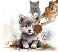 Pet Cat Dog Food Mat for Water Bowl Placemat for Sloppy Drinkers Watercolor Sketch an Adorable Tiny Kawaii Baby Wolf Children&apos s Book Absorbent Rubber Back Feeding Mat for Floor Indoor 24x36in