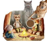 Pet Cat Dog Food Mat for Water Bowl Placemat for Sloppy Drinkers Watercolor Three Animals Friends Tell Scary Stories The Night Forest Absorbent Rubber Back Dish Eating Feeding Mat for Floor Indoor