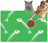 Pet Cat Dog Food Mat for Water Bowl Placemat for Sloppy Drinkers White Fish Bone Skeleton Absorbent Rubber Back Feeding Mat for Floor Indoor 24x36in