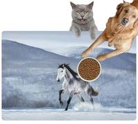 Pet Cat Dog Food Mat for Water Bowl Placemat for Sloppy Drinkers White Horse Run Fast Snow Against Mountain View Absorbent Rubber Back Feeding Mat for Floor Indoor 20x31in
