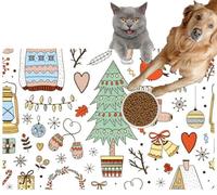 Pet Cat Dog Food Mat for Water Bowl Placemat for Sloppy Drinkers Winter Christmas Cozy Winter and New Year Cute Absorbent Rubber Back Feeding Mat for Floor Indoor 24x36in