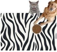 Pet Cat Dog Food Mat for Water Bowl Placemat for Sloppy Drinkers Zebra Patterned Tile Animal Print Repeating Zebra Motif Textured Zebra Absorbent Rubber Back Feeding Mat for Floor Indoor 20x31in