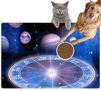 Pet Cat Dog Food Mat for Water Bowl Placemat for Sloppy Drinkers Zodiac sigsn and Planets Over Starry Universe Like a Astrology and Absorbent Rubber Back Feeding Mat for Floor Indoor 20x31in
