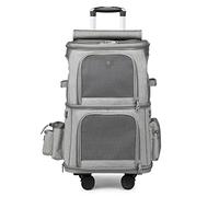 Pet/Cat/Dog Travel Carrier with Wheels Portable Outdoor Bag, Cat Strollers for 2 Cats, Double-Layer Pet Pram Pushchair Folding Soft Sided Carriage for Puppy, Rabbits