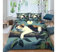 Pet Cat Emperor Size Duvet Cover Sets Illustration Style Bedding Set 3D Print Soft Microfiber Quilt Covers 290x235 cm with Zipper Closure and 2 Pillowcases 50x75 cm for Adults M.4913