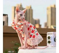 Pet Cat Red Dresses Princess Clothes For Sphynx Kitten Floral Suspender Lace Skirt With Collar Devon Spring Autumn Summer