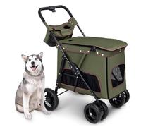 Pet Cat Stroller Carriage Elderly Dog Pram Pushchair with Bag, Pet Dog Strollers for Medium Large Dogs, 4 Wheels Large Pet Dog Stroller Travel Carrier for Cat, Dog and More(Green)