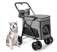 Pet Cat Stroller Carriage Elderly Dog Pram Pushchair with Bag, Pet Dog Strollers for Medium Large Dogs, 4 Wheels Large Pet Dog Stroller Travel Carrier for Cat, Dog and More (Gray A)