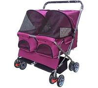 Pet Cat Stroller Double Seat Dog Prams Pushchairs for Medium Small Dogs Dog Stroller for 2 Dogs Double pram Pet Strollers Easy to Fold and Save Spacem (Rose Red)