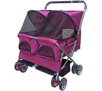 Pet Cat Stroller Double Seat Dog Prams Pushchairs for Medium Small Dogs Dog Stroller for 2 Dogs Double pram Pet Strollers Easy to Fold and Save Spacem(Color:Rose Red)