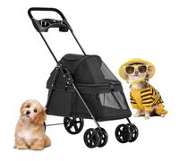 Pet Cat Stroller Travel Carrier Foldable Dog Pram Pushchair with Rain Cover, Dog Strollers for Small Dogs with Cup Holder, Pet Strollers Breathable Dog Prams Pushchairs (Nero)