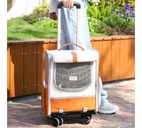 Pet Cat Trolley Outing Bag, Pet Backpack, with Removable Wheels Adjustable Handle, High Breathability