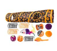 Pet Cat Tunnel Tube - Foldable Play Tunnel, Pumpkin Toy Set | Halloween Pattern Tubes for Cats Kittens Small Animals, Training Activity, Fun Entertainment, Interactive Game, Sensory Stimula