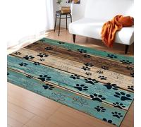 Pet Cats and Dogs Paw Prints Area Rug, Green and Yellow Wood Grain Print Large Rugs, Indoor Non-Slip Kids Rugs, Machine Washable Breathable Durable Carpet for Front Entrance Floor Decor,150 x 200 cm