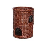Pet Cave Indoor Cat House Indoor Igloo Cat Bed Elevated Pet Bed Basket Cozy Cave with Bed on Top with Washable Soft Cushion Brown (42x42x32cm)