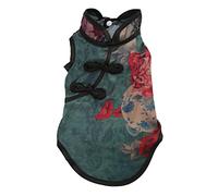 Pet Cheongsam Skirt, Chinese Style Dress for Small Pets, Retro Peony Pattern Soft Cotton Costume with Oversized Cuffs, Easy to Wear for Rabbits Chinchillas Dogs Cats (XS)