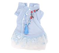 Pet Chinese Style Hanfu Skirt, Soft Breathable Cotton Pettiskirt with Elegant Cheongsam Design, Mesh Accents, for Small Dogs Cats Rabbits, Daily Wear & Photo Shoots (L)