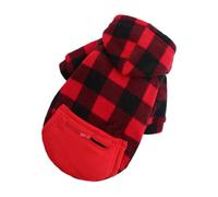 PET Christmas Costume for Small Dogs, Hooded Polyester Zip Coat Christmas | Red Black Grid Pattern, Washable Chic Style, Autumn Winter Walks and PET Photography