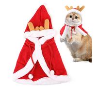 Pet Christmas Costume Poncho Cape, Santa Cape for Cats, Cute Santa Cape with Antlers, Puppy Cape in Various Sizes, Soft, Comfortable Dog Costume for Pets