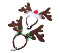 PET Christmas Headdress 2pcs Deer Design Velvet Strap for Medium Dogs | Traditional Xmas Design, Reusable Accessory for Walks and Costume Cosplay, Lovely Christmas Patterns