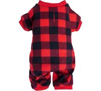 Pet Christmas Pajamas Red Black Buffalo Plaid Fleece Jumpsuit | Small Dogs & Cats, Soft Fleece Material, Checkered Outfit, Winter Clothes, Size S
