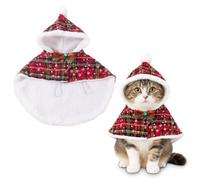 Pet Christmas Plaid Cloak Costume Small Dog Cat Tartan Festive Apparel Set