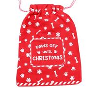 Pet Christmas Sack 43cm Red with White Print and Drawstring for you Dog or Cat (Paws off until Christmas - 7881)