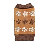 Pet Christmas Sweater Knitted Turn-down Collar Grey Brown Three Rows Snowflake Pattern Autumn/Winter Two-legged Clothes Urd709 (Brown, XL)