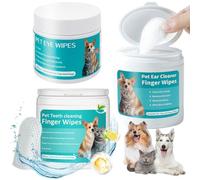 Pet Cleaning Wipes Kit For Dogs & Cats,includes 50ct Ear & Teeth Finger Wipes and 100ct Eyes Wipes,Gently Clean Dogs&Cats Ear Wax,Remove Plaque&Tartar Buildup and Reduce Tear Stains,Non-Irritatingogs