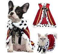 Pet Cloak King Dog Cape Robe Cute Halloween Christmas Cat Costume Queen Clothes Pet Serial Lux Fur Red Cat Dog Cloak for Halloween Costumes King Queen Prince and Princess Cosplay
