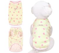 Pet Clothes for Small Dogs Cat Summer Pullover T-Shirt with Heart Printed Elastic Sleeveless Shirts Cute Puppy Tank Top Chihuahua Shih Tzu Yorkie Vest Cat Apparel Outfit (Yellow, S(1.25-2KG))