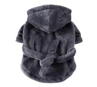 Pet Clothes Hotel Button Bath Towel Puppy Dog Cat Fast Drying Super Absorbent Robe Towel Fleece Hoodie Hooded Bathrobe Nightgown Pajamas with Belt (Grey, XL)