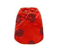 Pet Clothes Shirt Tang Suit Dragon Phoenix Tradition Vest Snap Closure Small Doggie Cat Cool Cute For Bichon Summer(Shouxi red,M)