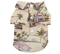 Pet Clothes, Summer Hawaiian Style Shirts Dog Cooling Shirt Cute Puppy Shirt Sweatshirt with Coconut Tree Print for Dogs Cats Beige (M)