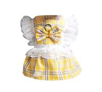 Pet Clothes with Bow Tie Elegant Princess Style Dog Dress Soft Polyester Outfit for Small Dogs Spring Autumn Daily Walk (Yellow)