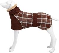 pet coat Italy Greyhound Clothes Fall/Winter Plaid Coat Reflective Cold-ProoFcotton Coat Suitable For Whippet Dog Pet Clothes,L,Brown