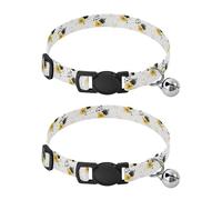 Pet Collar 2 Pcs Black and Yellow Flowers Patern Puppy Neckband Cat Collars Quick Release with Anti-Lost Bell Round Dog Collar